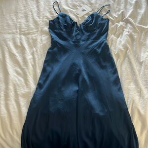 Blue Satin Midi Dress